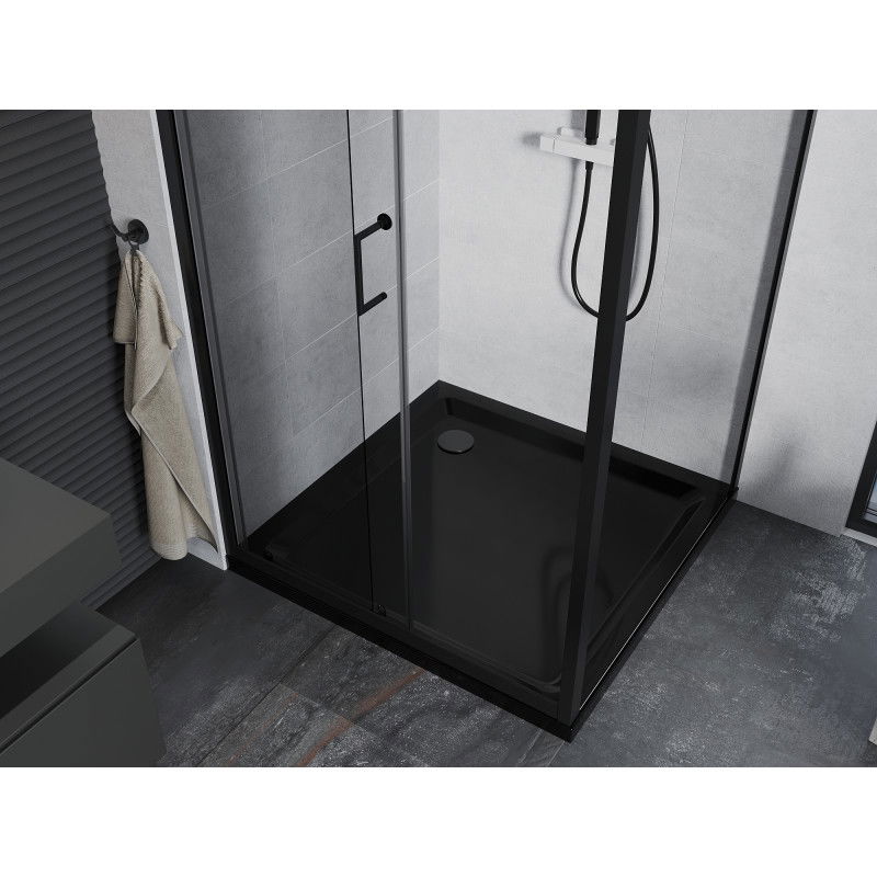 Mexen Apia sprchový kút posuvný 100 x 100 cm, transparentný, čierny + vanička Flat, čierna - 840-100-100-70-00-4070B