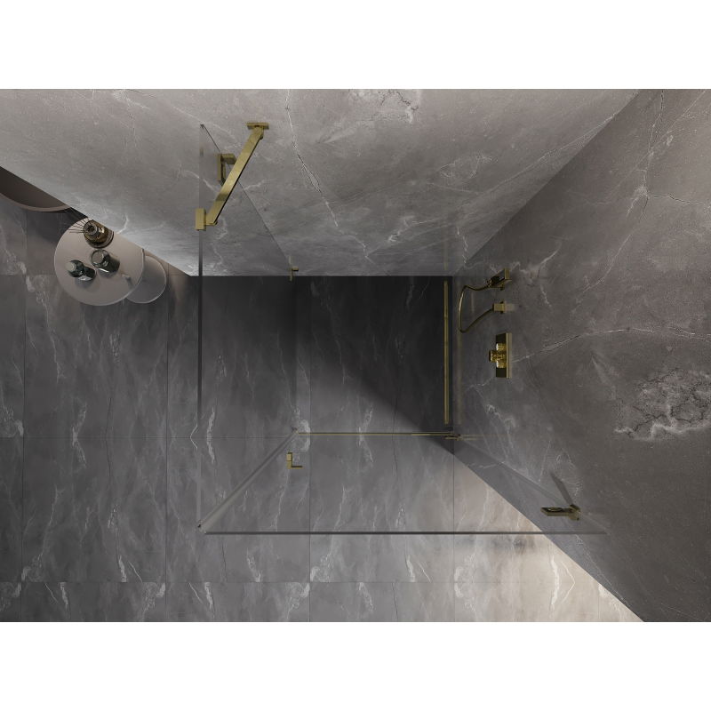 Mexen Lunar-B sprchový kút s pántovými dverami pravý 90 x 90 cm, transparentný, zlatý - 832-090-090-50-00-P