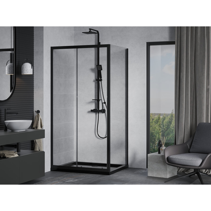 Mexen Apia posuvná sprchová kabína 120 x 70 cm, transparentná, čierna + vanička Flat, čierna - 840-120-070-70-00-4070B