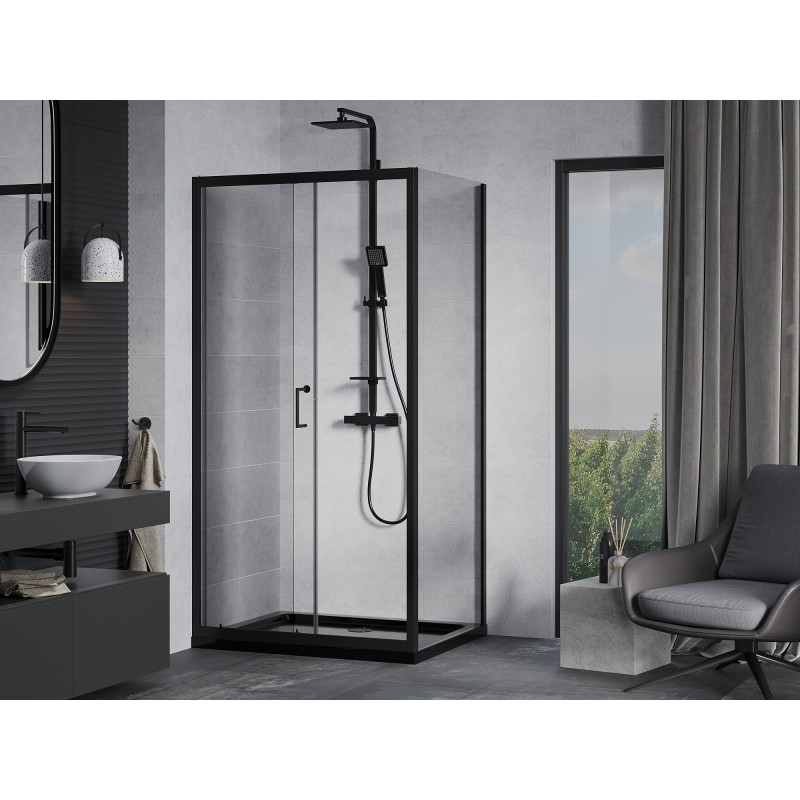 Mexen Apia posuvná sprchová kabína 120 x 80 cm, transparentná, čierna + vanička Flat, čierna - 840-120-080-70-00-4070B