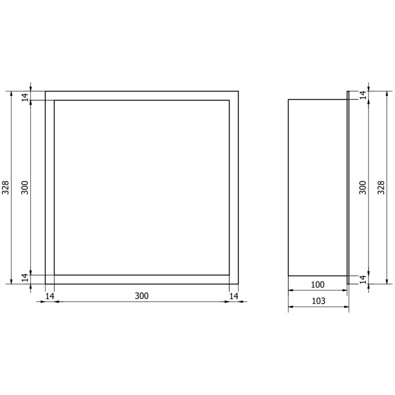 Mexen X-Wall-R výklenková polica s prírubou 30 x 30 cm, inox - 1910303010