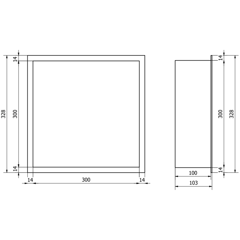 Mexen X-Wall-R vstavaná polica s golierom 30 x 30 cm, biela - 1920303010