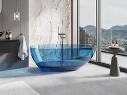 Mexen Glass denim voľne stojaca transparentná vaňa 170 x 85 cm, chrómová zátka - 58061708507