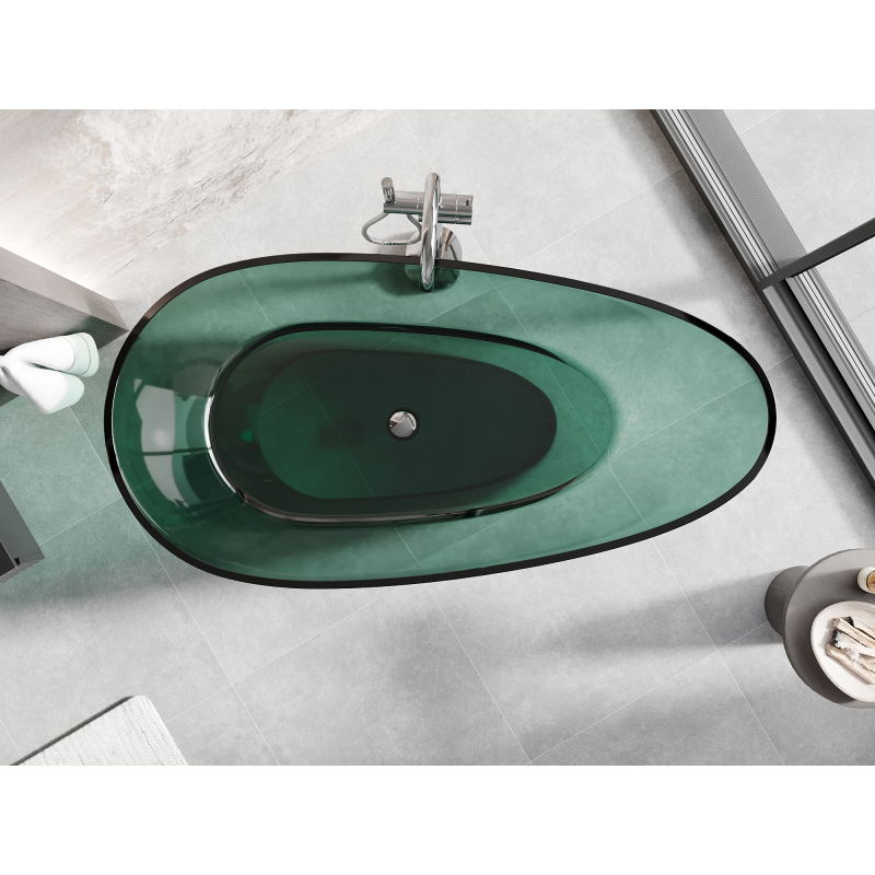 Mexen Glass teal voľne stojaca priehľadná vaňa 170 x 85 cm, chrómová zátka - 58061708511