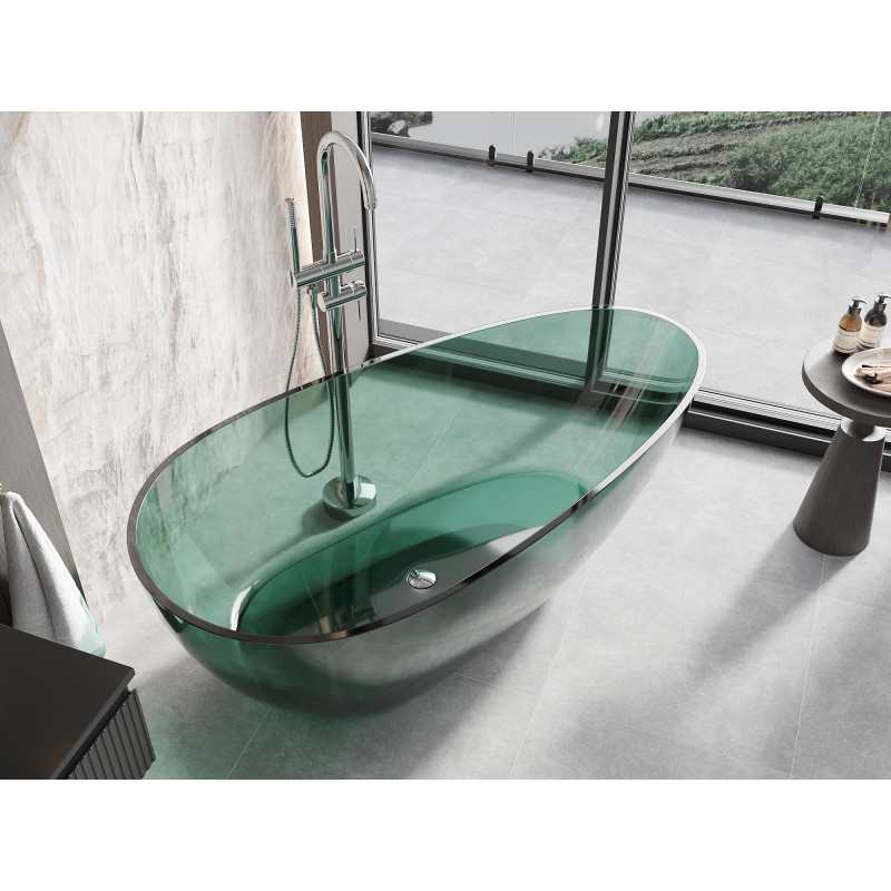 Mexen Glass voľne stojaca priehľadná vaňa 170 x 85 cm, teal, uzáver chróm - 58061708511
