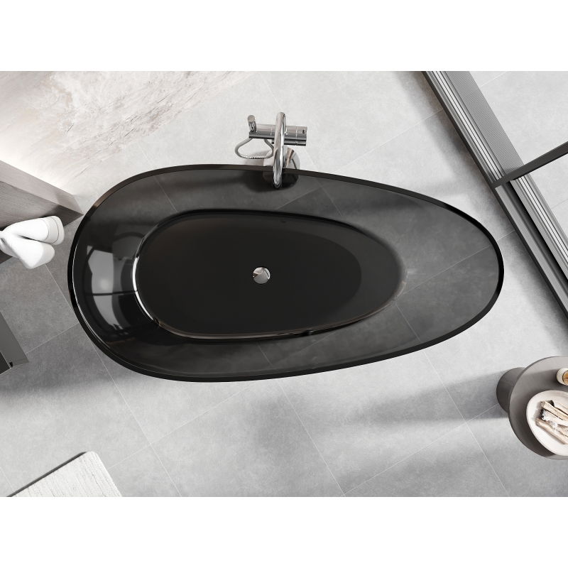 Mexen Glass čierna voľne stojaca vaňa priehľadná 170 x 85 cm, chrómová zátka - 58061708513