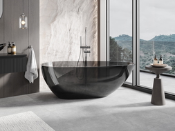 Mexen Glass čierna samostatne stojaca transparentná vaňa 160 x 80 cm, chrómová zátka - 58061608013