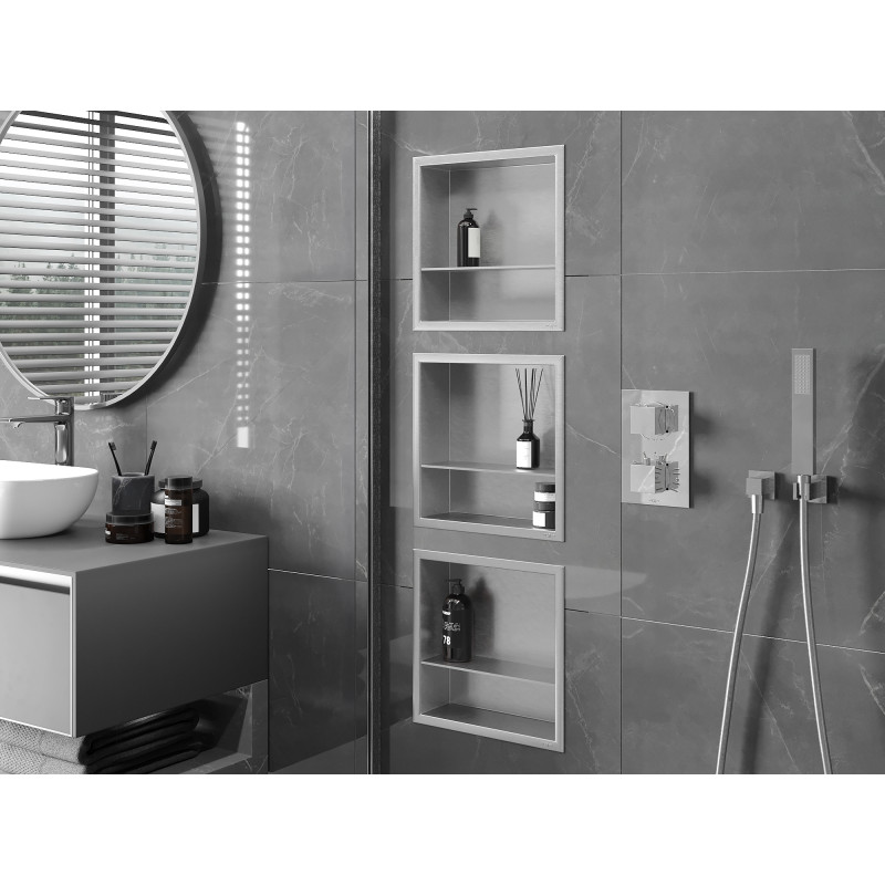 Mexen X-Wall-R nástenná polica s lemom a policou 30 x 30 cm, inox - 1910303010S