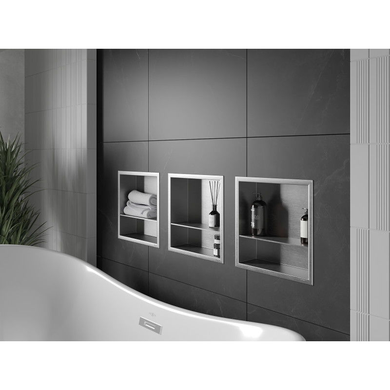 Mexen X-Wall-R nástenná polica s prírubou a policou 30 x 30 cm, inox - 1910303010S