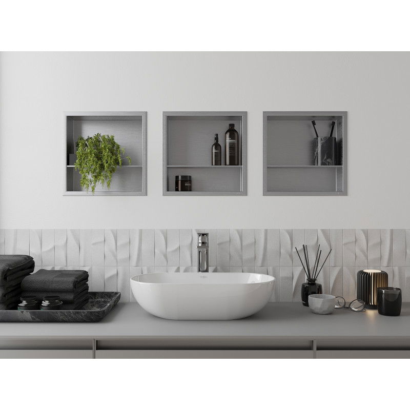 Mexen X-Wall-R nástenná polica s prírubou a policou 30 x 30 cm, inox - 1910303010S