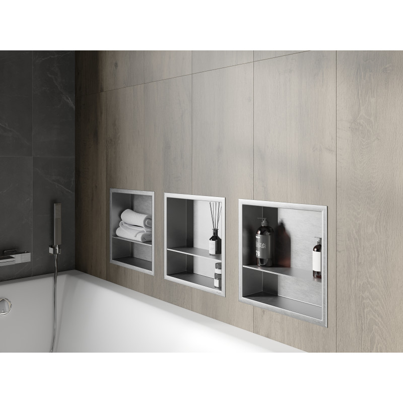 Mexen X-Wall-R nástenná polica s lemom a policou 30 x 30 cm, inox - 1910303010S