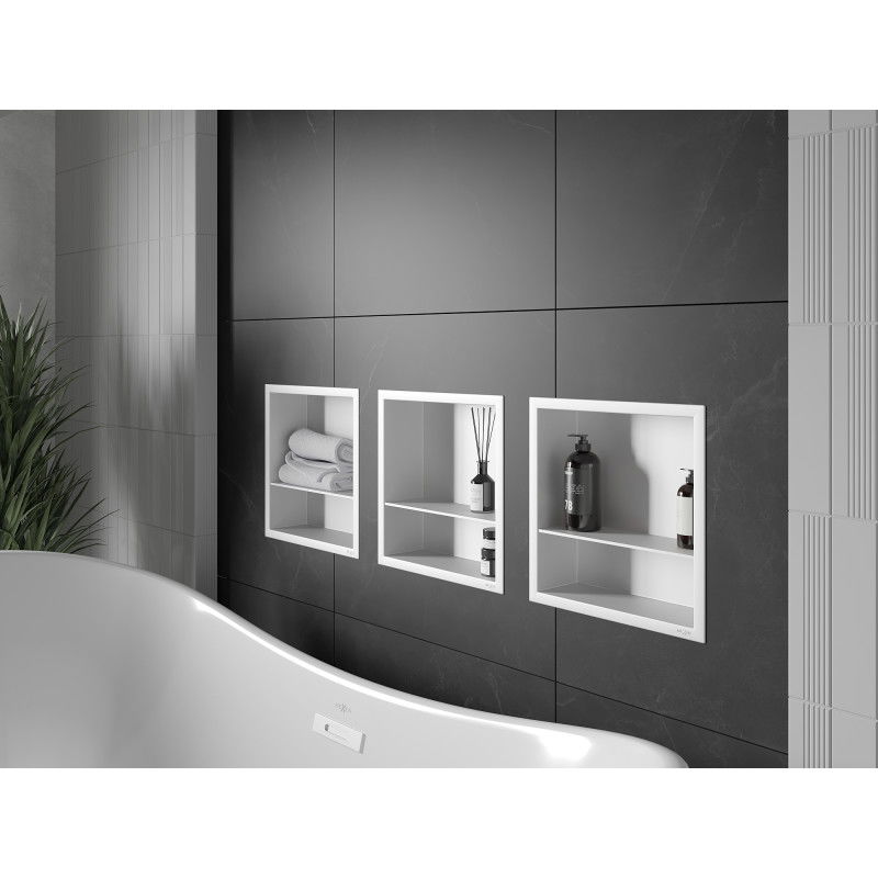 Mexen X-Wall-R výklenková polica s golierom a poličkou 30 x 30 cm, biela - 1920303010S