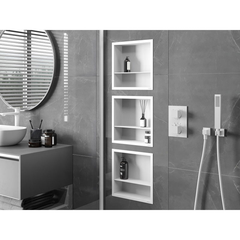 Mexen X-Wall-R výklenková polica s golierom a poličkou 30 x 30 cm, biela - 1920303010S