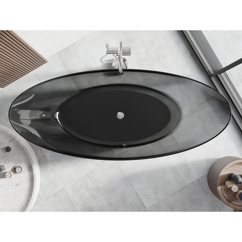 Mexen Vea čierna voľne stojaca priehľadná vaňa 180 x 80 cm, chrómový uzáver - 58091808013