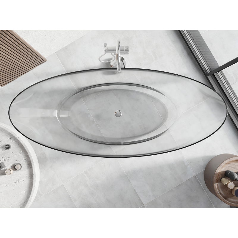 Mexen Vea číra voľne stojaca vaňa transparentná 180 x 80 cm, chrómová zátka - 58091808008