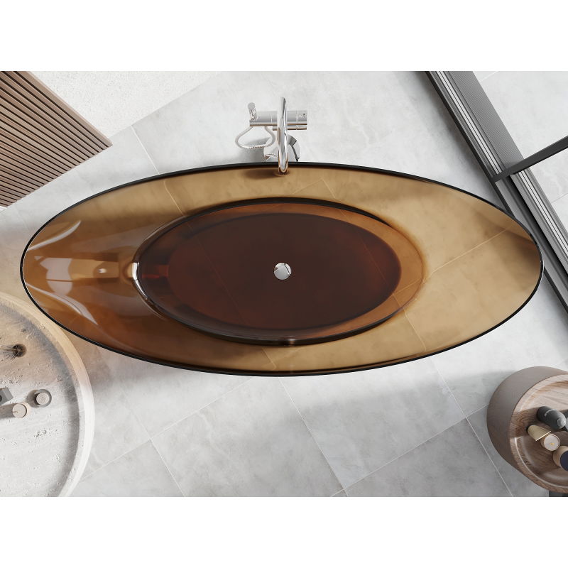 Mexen Vea earth voľne stojaca transparentná vaňa 180 x 80 cm, chrómová zátka - 58091808005