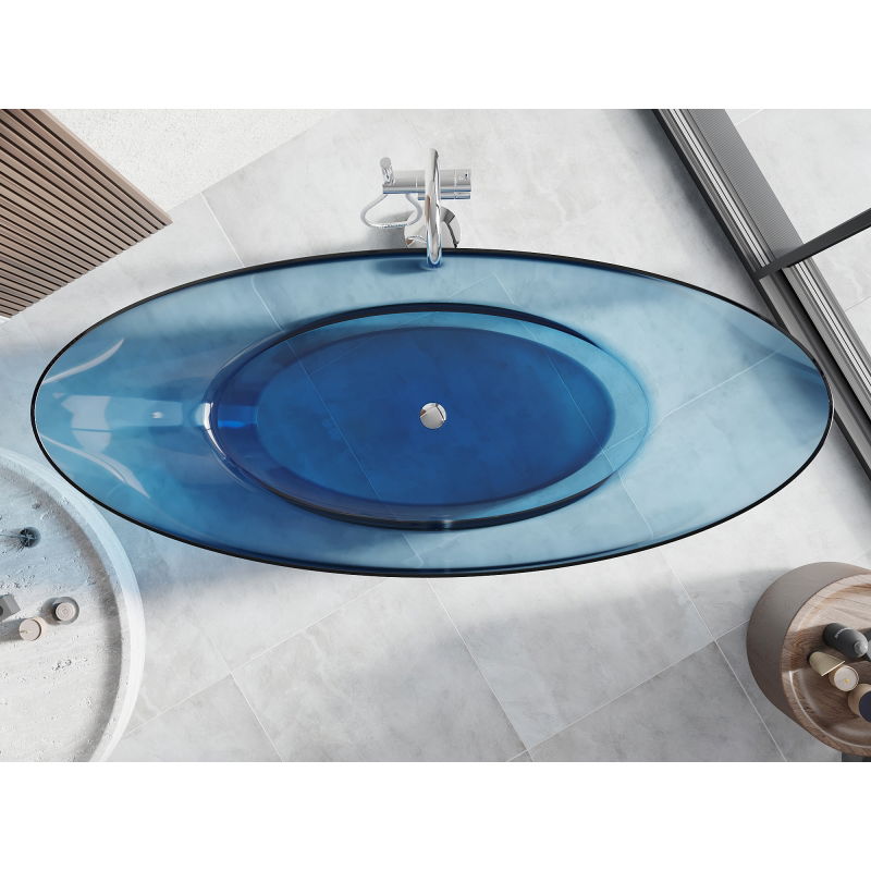 Mexen Vea denim voľne stojaca transparentná vaňa 180 x 80 cm, chrómová zátka - 58091808007