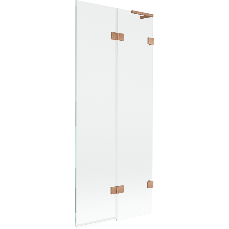 Mexen Lunar L paraván na vaňu, dvojkrídlový pravý 80 x 150 cm, transparentný, brúsená meď - 897L-080-100-65-00-P