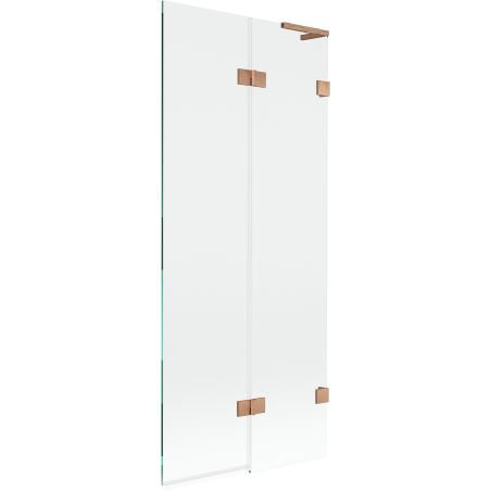 Mexen Lunar L paraván na vaňu, dvojkrídlový pravý 80 x 150 cm, transparentný, brúsená meď - 897L-080-100-65-00-P