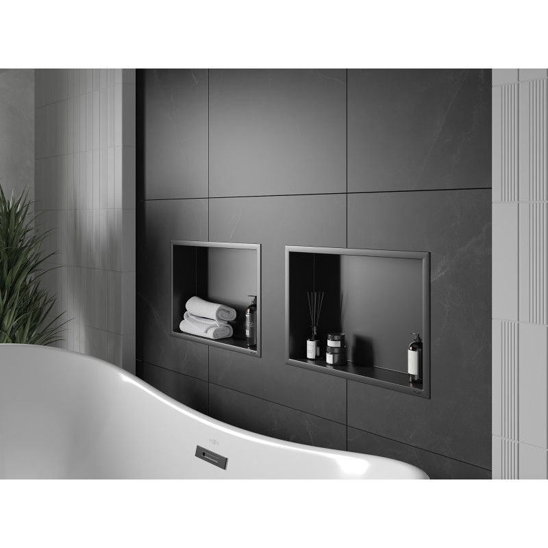 Mexen X-Wall-R vstavaná polica s prírubou 45 x 30 cm, čierna - 1970453010