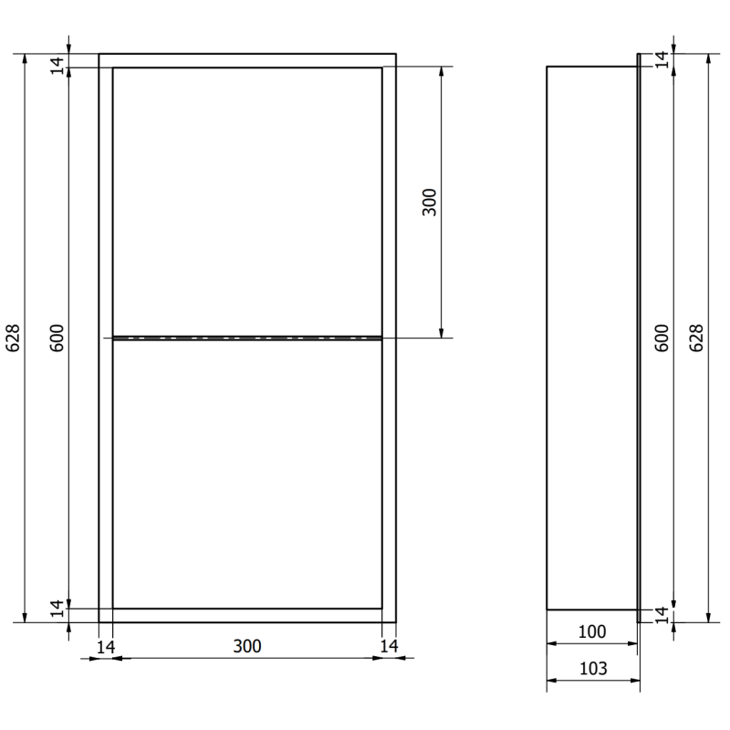 Mexen X-Wall-R nástenná polica s lemom a poličkou 60 x 30 cm, biela - 1920603010S