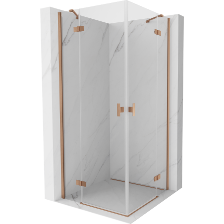 Mexen Mist H Duo sprchovací kút so sklápacími dverami 70 x 70 cm, transparentný, kartáčovaná meď - 8A5-070L-070P-65-00