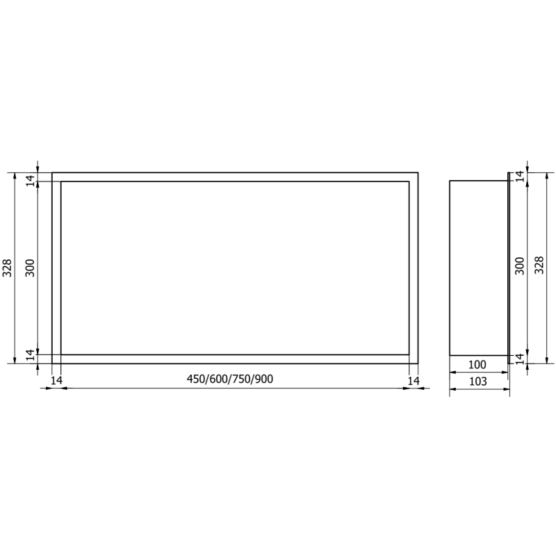 Mexen X-Wall-R výklenková polica s lemom 75 x 30 cm, nerez - 1910753010