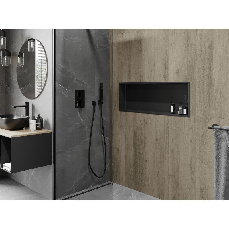 Mexen X-Wall-R vstavaná polica s prírubou 90 x 30 cm, čierna - 1970903010