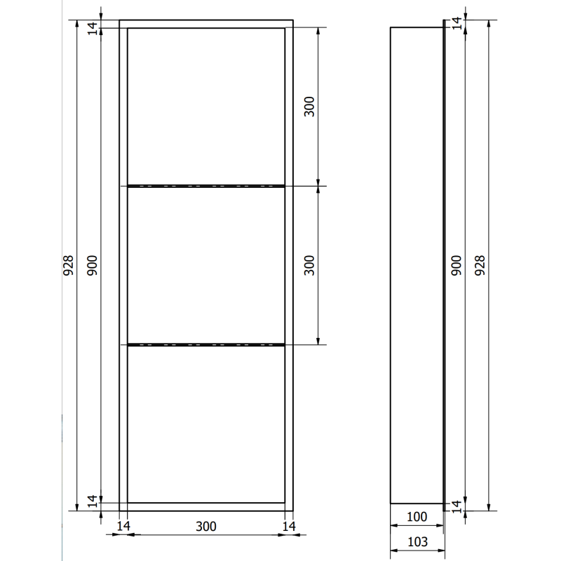 Mexen X-Wall-R výklenková polica s prírubou a poličkou 90 x 30 cm, inox - 1910903010S