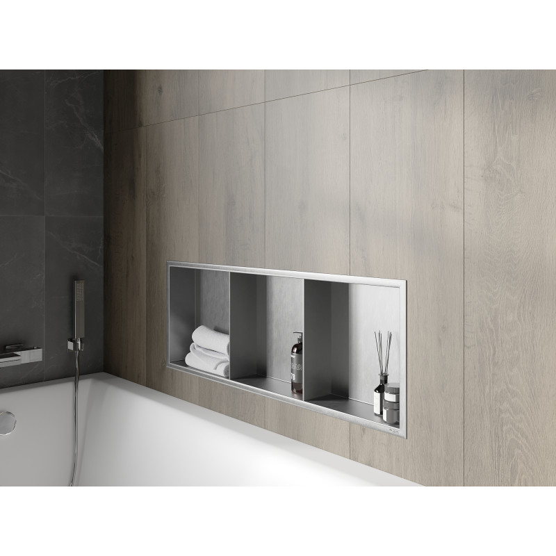 Mexen X-Wall-R výklenková polica s prírubou a poličkou 90 x 30 cm, inox - 1910903010S