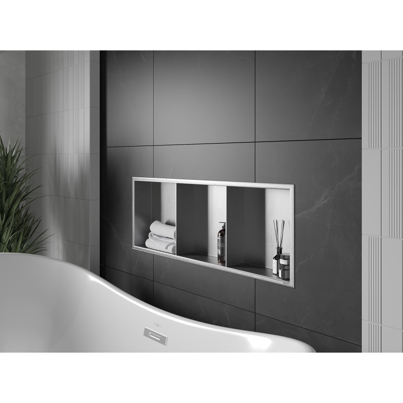 Mexen X-Wall-R výklenková polica s prírubou a poličkou 90 x 30 cm, inox - 1910903010S