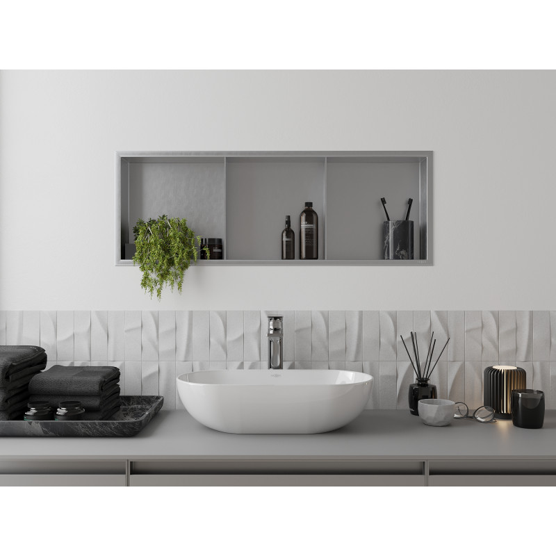 Mexen X-Wall-R výklenková polica s prírubou a poličkou 90 x 30 cm, inox - 1910903010S