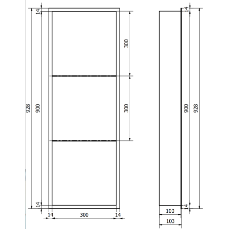 Mexen X-Wall-R zapustená polička s okrajom a poličkou 90 x 30 cm, zlatá - 1950903010S