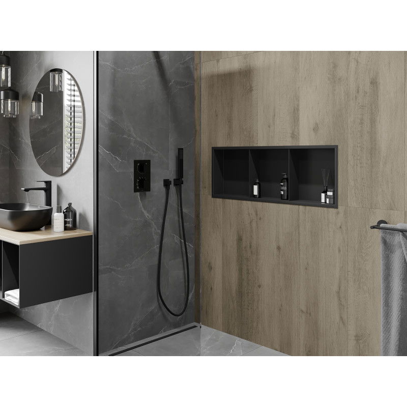 Mexen X-Wall-R vstavaná polička s lemom a policou 90 x 30 cm, čierna - 1970903010S