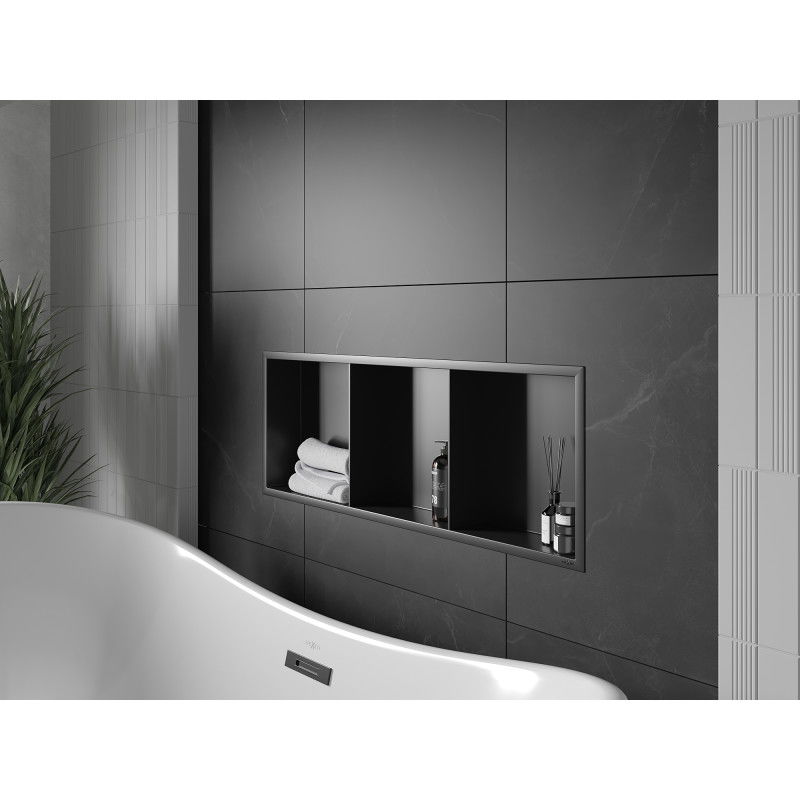 Mexen X-Wall-R vstavaná polička s lemom a policou 90 x 30 cm, čierna - 1970903010S