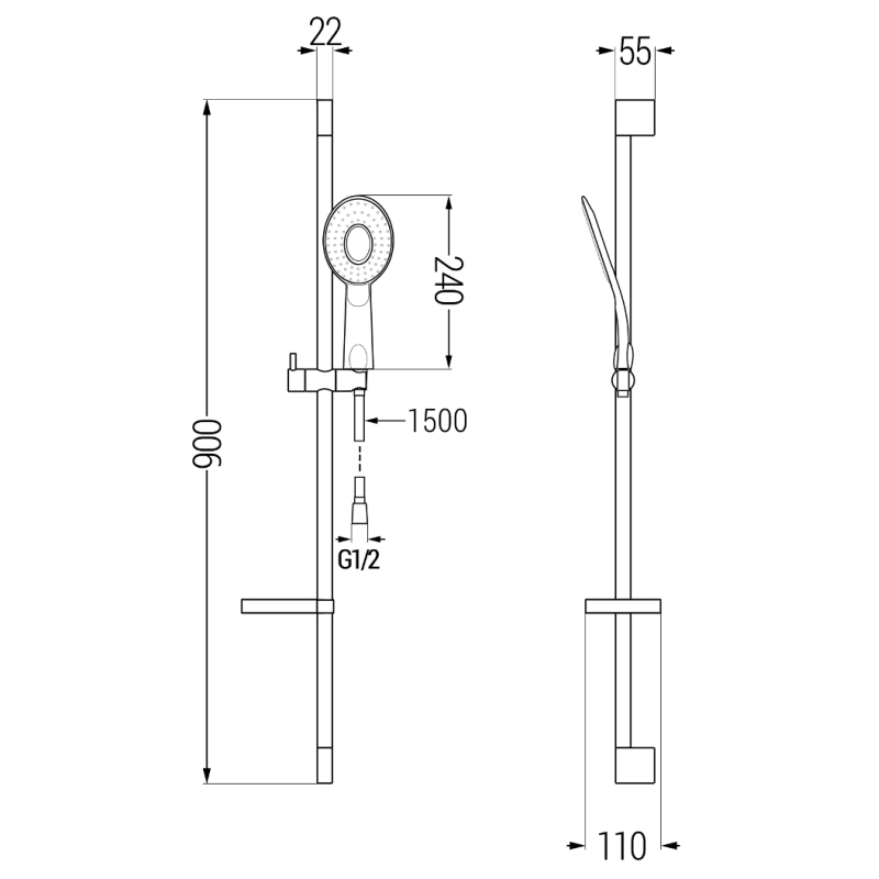 Mexen DS73 posuvný sprchový set, čierny - 785734583-70