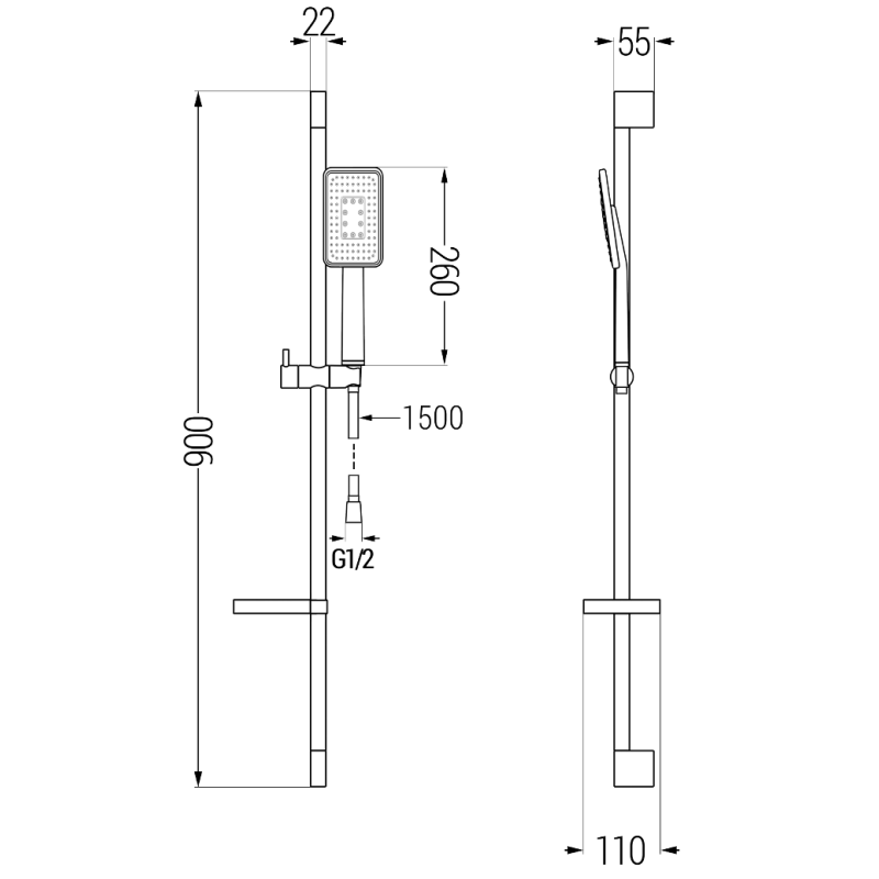Mexen DS54 posuvná sprchová súprava, čierna/chróm - 785544583-17