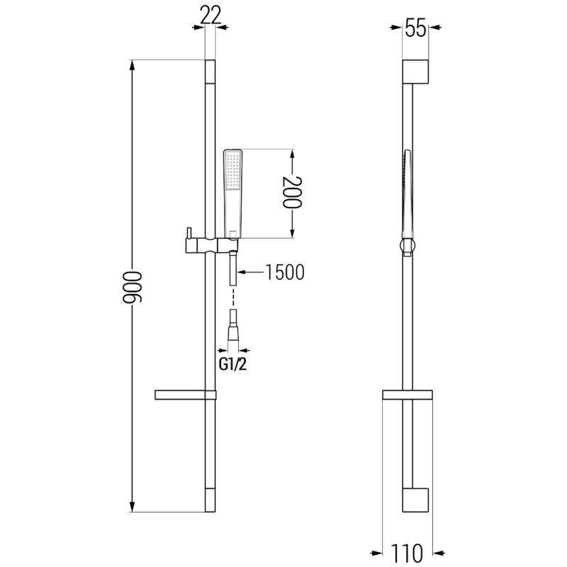 Mexen DS72 posuvná sprchová súprava, čierna - 785724583-70