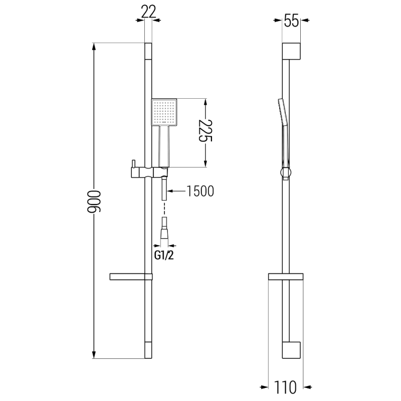 Mexen DS45 posuvný sprchový set, čierny - 785454583-70