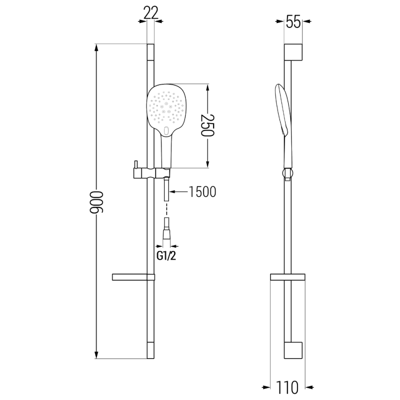 Mexen DS22 posuvná sprchová sada, chróm - 785224583-00