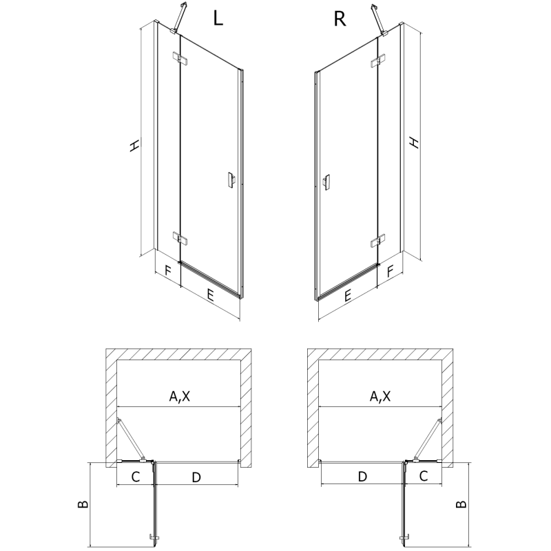 Mexen Mist-H sprchové dvere výklopné ľavé 120 cm, transparentné, brúsená meď - 8A5-120-000-65-00-L
