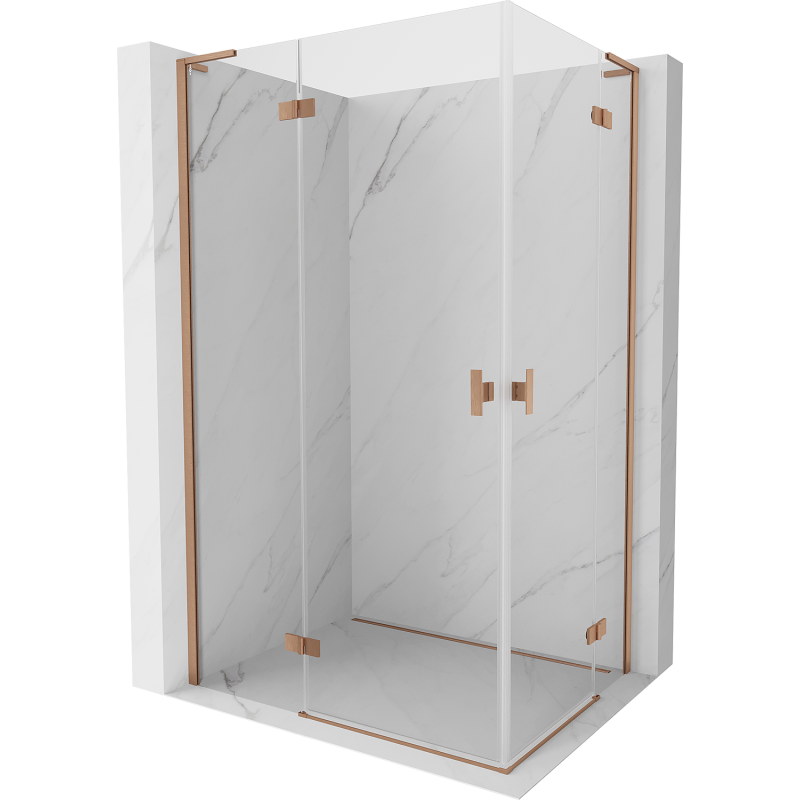 Mexen Mist-H L Duo sprchový kút s otváracími dvermi 75 x 105 cm, transparentný, brúsená meď - 8A5L-075L-105P-65-00