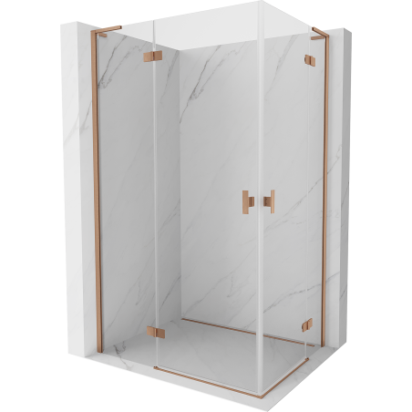 Mexen Mist-H L Duo sprchový kút s otváracími dvermi 75 x 105 cm, transparentný, brúsená meď - 8A5L-075L-105P-65-00