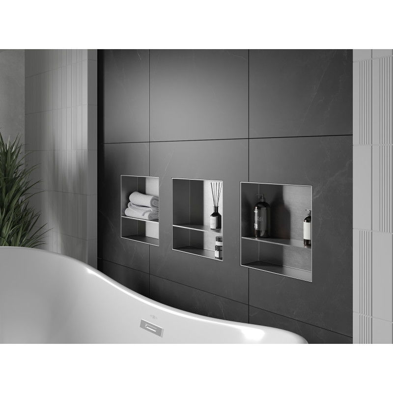 Mexen X-Wall-NR Nástenná polica bez lemu s policou 30 x 30 cm, inox - 1911303010S