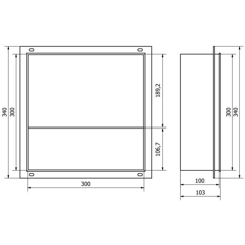 Mexen X-Wall-NR nástenná nika bez lemovania s policou 30 x 30 cm, inox - 1911303010S