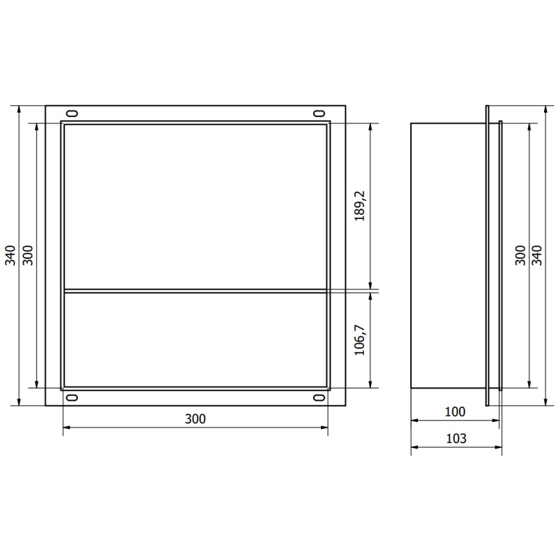 Mexen X-Wall-NR nástenná polica bez okraja s policou 30 x 30 cm, inox - 1911303010S