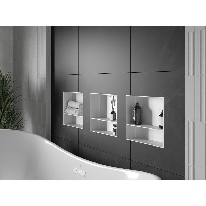 Mexen X-Wall-NR výklenková polica bez príruby s policou 30 x 30 cm, biela - 1921303010S