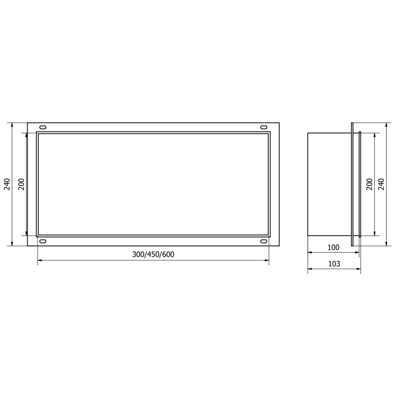 Mexen X-Wall-NR výklenková polica bez príruby 45 x 20 cm, inox - 1911452010
