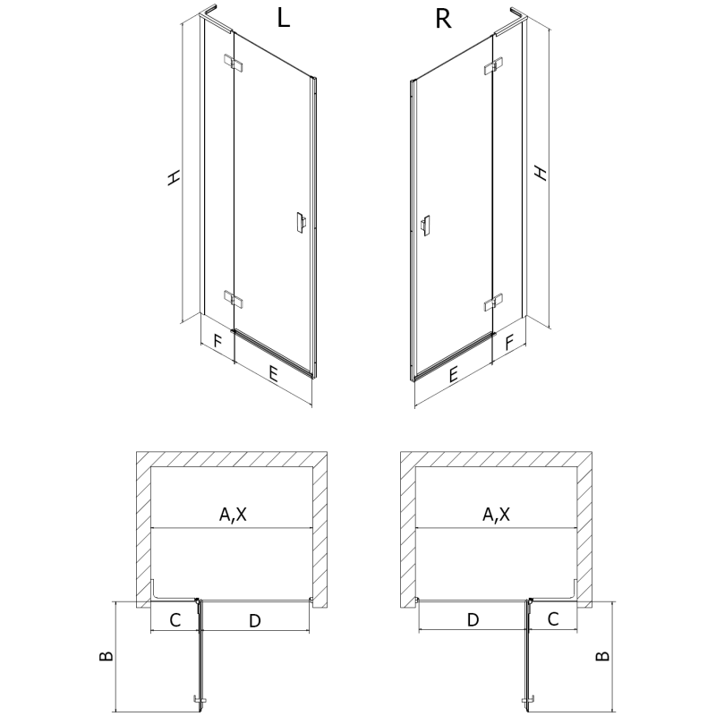 Mexen Mist-H L sprchové dvere výklopné ľavé 90 cm, transparentné, zlaté brúsené - 8A5L-090-000-55-00-L