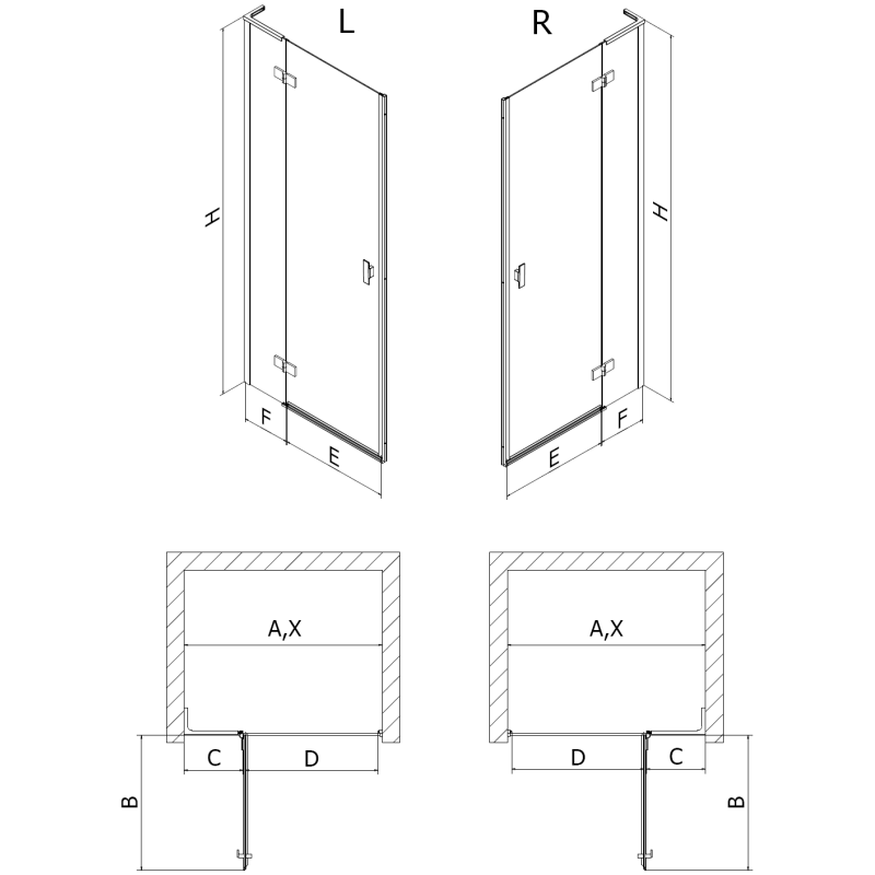 Mexen Mist-H L sprchové dvere otváravé ľavé 105 cm, transparentné, brúsená meď - 8A5L-105-000-65-00-L